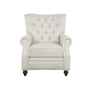 Noble House Welch contemporary tufted pushback recliner in neutral fabric, showing its plush backrest and armrests.
