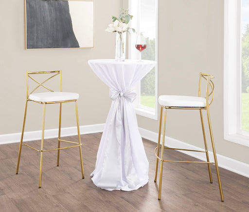 Set of two Modern Charlotte contemporary fixed height barstools by Lumi Source with sleek upholstered seats and metal legs.
