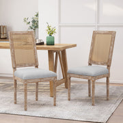 French Country Dining Chair With Rectangular Cane Backrest And Smooth Upholstered Seating - R&R Furniture Gallery (Fountain Valley, CA)