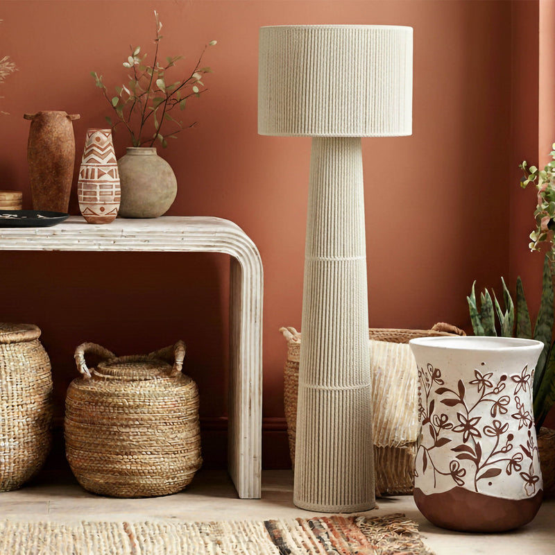 Tapered - Chenille Fiber Floor Lamp - Natural - R&R Furniture Gallery (Fountain Valley, CA)