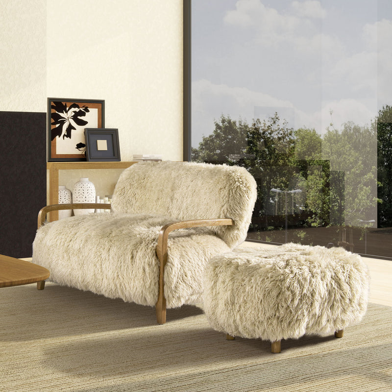 Enchante - Sheepskin Accent Loveseat - Taupe / Natural - R&R Furniture Gallery (Fountain Valley, CA)