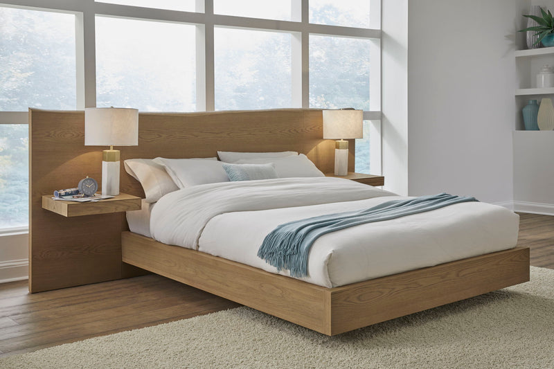 One Coastal Modern Full-size Live Edge Wall Bed with Floating Nightstands in Bisque