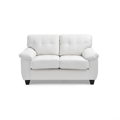 Glory Furniture Gallant stationary loveseat with plush fabric upholstery and cushioned armrests, ideal for cozy living room seating.