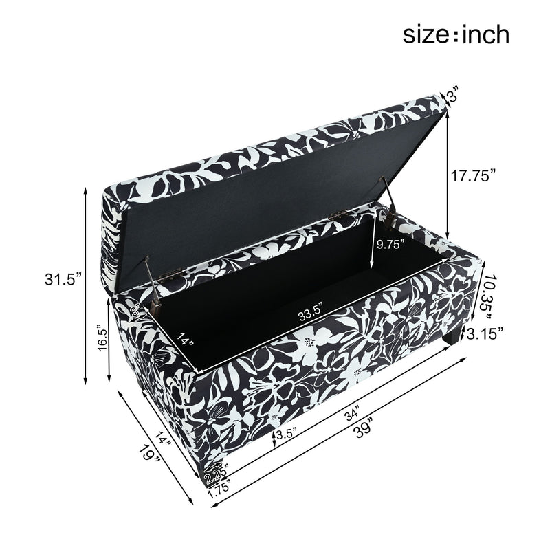 Luxury Storage Ottoman With Floral Patterned Fabric, Soft-Close Hinges, Multi Functional - R&R Furniture Gallery (Fountain Valley, CA)