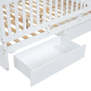 DreamHaus storage daybed with fence guardrails, two drawers, and versatile split design as independent floor bed and daybed.