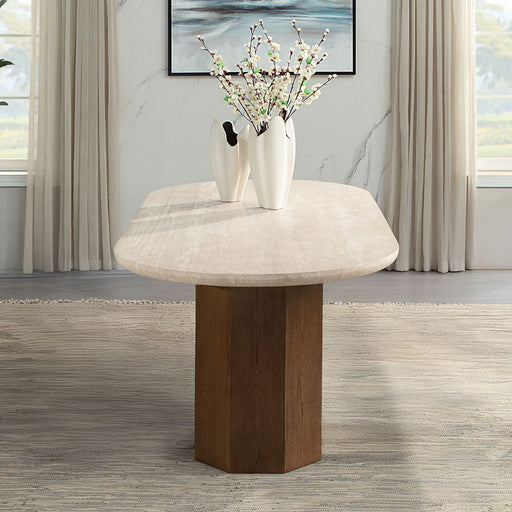 Leonardo - Dining Table - Travertine Top & Dark Oak - R&R Furniture Gallery (Fountain Valley, CA)