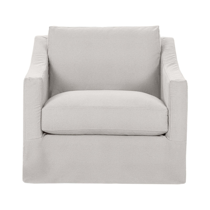 Classic Home Kipton swivel chair with cushioned seat, wooden base, and modern design, shown in a cozy living room setting.