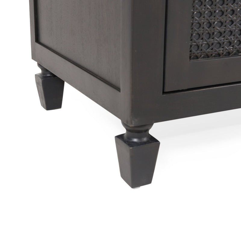 Dark gray Newell Cane 3 Drawer Dresser by Noble House, accent chest with cane details and modern design.