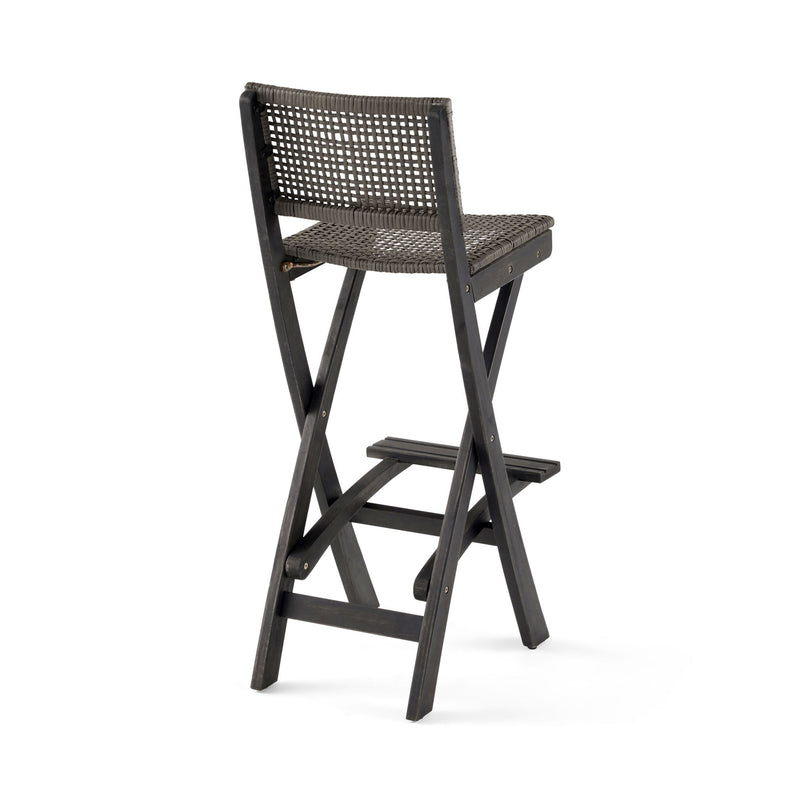 Outdoor Folding Acacia Wood Barstools With Rattan Backrest And Seat - R&R Furniture Gallery (Fountain Valley, CA)