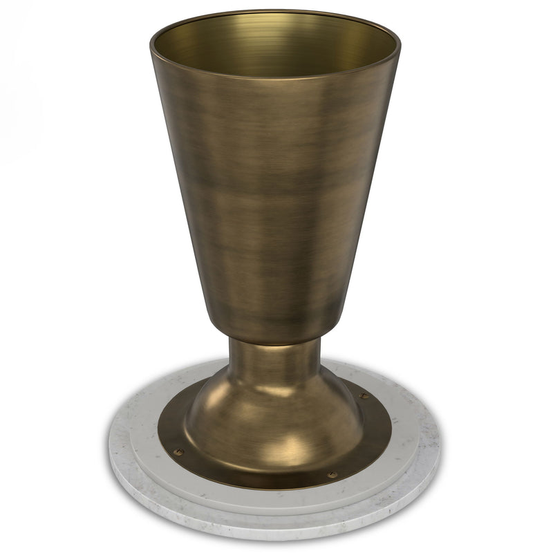Leyla side table by Simpli-Home with antique brass finish, featuring a sleek round top and modern design.