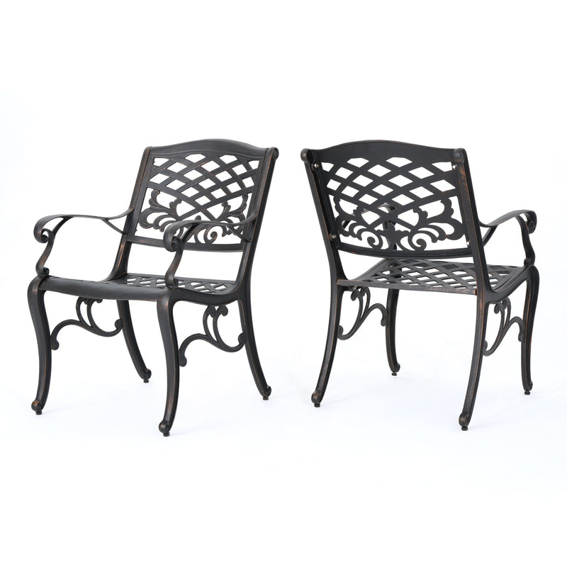 Luminea - Outdoor Aluminum Dining Chair With Scroll Design, Lattice Pattern And Cabriole Legs - Copper - R&R Furniture Gallery (Fountain Valley, CA)