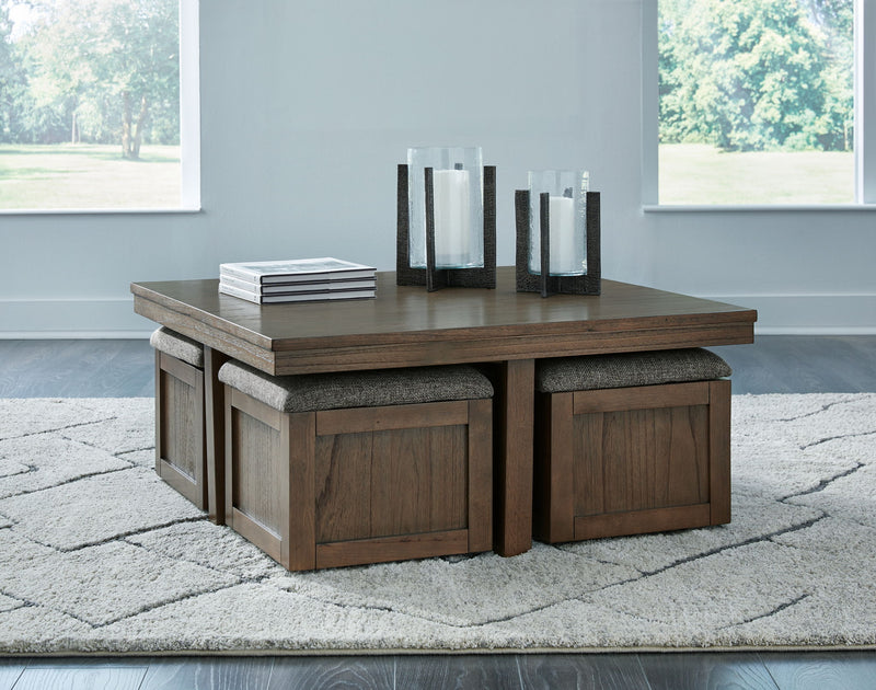 Boardernest - Cocktail Table With 4 Stools (Set of 5) - Brown - R&R Furniture Gallery (Fountain Valley, CA)