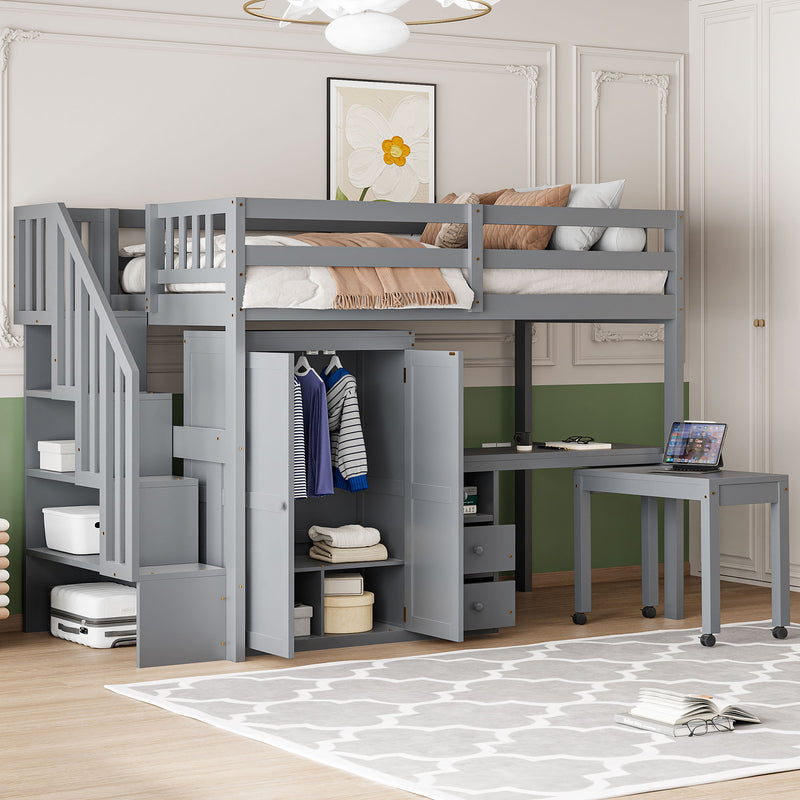 Loft Bed With Stairs, Bookshelf, Drawers, Desk & Wardrobe, Space Saving Multifunctional Furniture - R&R Furniture Gallery (Fountain Valley, CA)