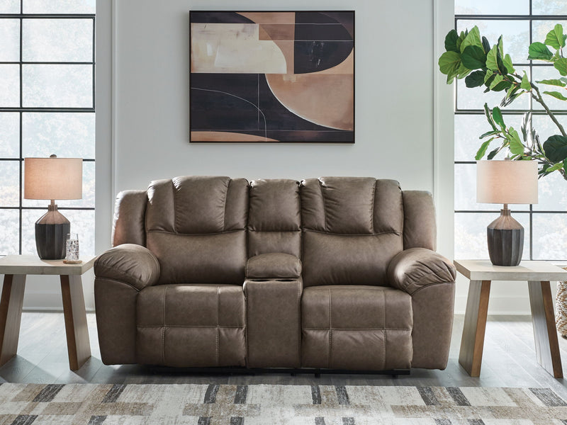 Lowilla - Double Reclining Loveseat With Console - Driftwood - R&R Furniture Gallery (Fountain Valley, CA)