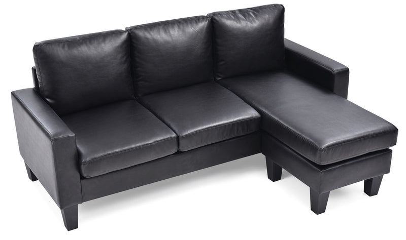Glory Furniture Jenna stationary sectional sofa with chaise, upholstered in neutral fabric, showcasing a modern living room setup.