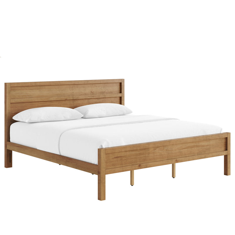 Ridgecrest Home Maddox panel bed with a sturdy wooden frame and modern design, shown in a bedroom setting.