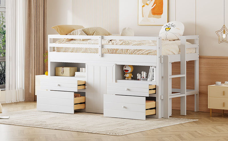 Loft Bed With 4 Drawers, Underneath Cabinet And Shelves - R&R Furniture Gallery (Fountain Valley, CA)
