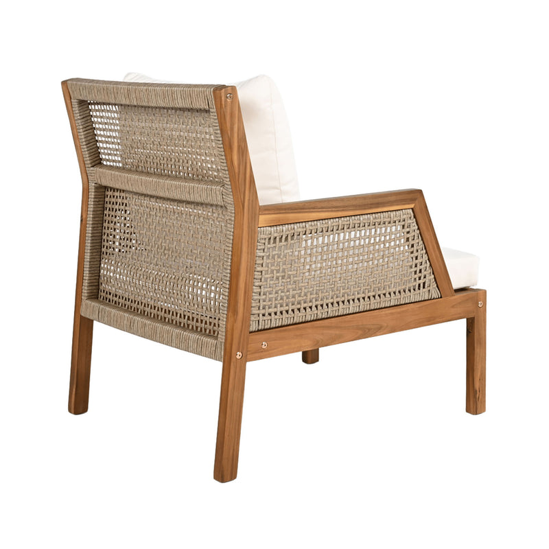 Acacia Wood Patio Furniture Club Chair, Outdoor Wicker Armchair, Deep Seating With Soft Cushions For Porch - Teak / Mix Brown - R&R Furniture Gallery (Fountain Valley, CA)
