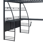 Loft Bed With 4 Layers Of Shelves And L-Shaped Desk, Stylish Metal Frame Bed With A Set Of Sockets, USB Ports And And Wireless Charging - R&R Furniture Gallery (Fountain Valley, CA)