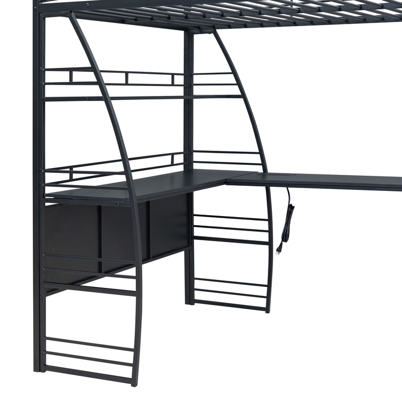 Loft Bed With 4 Layers Of Shelves And L-Shaped Desk, Stylish Metal Frame Bed With A Set Of Sockets, USB Ports And And Wireless Charging - R&R Furniture Gallery (Fountain Valley, CA)