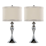 Pair of Lumi Source Ashland contemporary table lamps with polished chrome bases and cream lampshades, set of two.