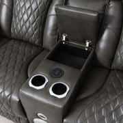 Taddeo - Power Motion Loveseat With Console, Speaker, USB, Wireless Charger & LED - Dark Gray - R&R Furniture Gallery (Fountain Valley, CA)