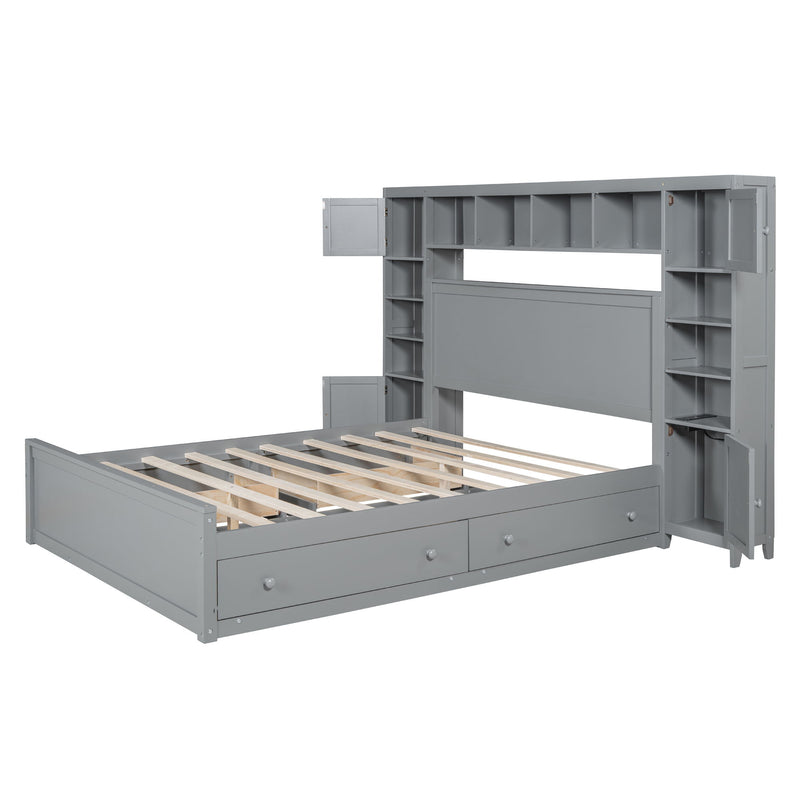 DreamHaus cabinet bed with integrated shelf, storage cabinet, and electrical sockets, featuring a sleek, modern design in a bedroom setting.