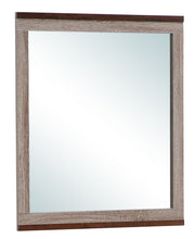 Gray and brown Magnolia mirror by Glory Furniture, featuring a stylish rectangular frame with a reflective glass surface.