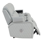 Elonzo - Power Motion Sofa With LED, Power Headrest & Speaker - Light Gray - R&R Furniture Gallery (Fountain Valley, CA)