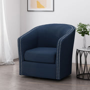 Modern upholstered swivel club chair with nailhead trim by Noble House, featuring a plush seat and stylish design.