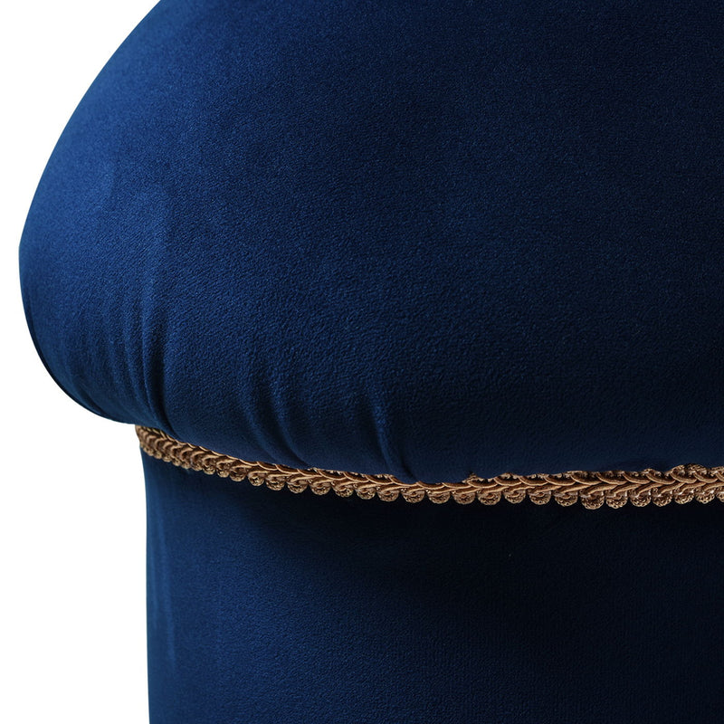 Ellen - Upholstered Clover Ottoman With Gold Bullion Fringe - Navy Blue - R&R Furniture Gallery (Fountain Valley, CA)