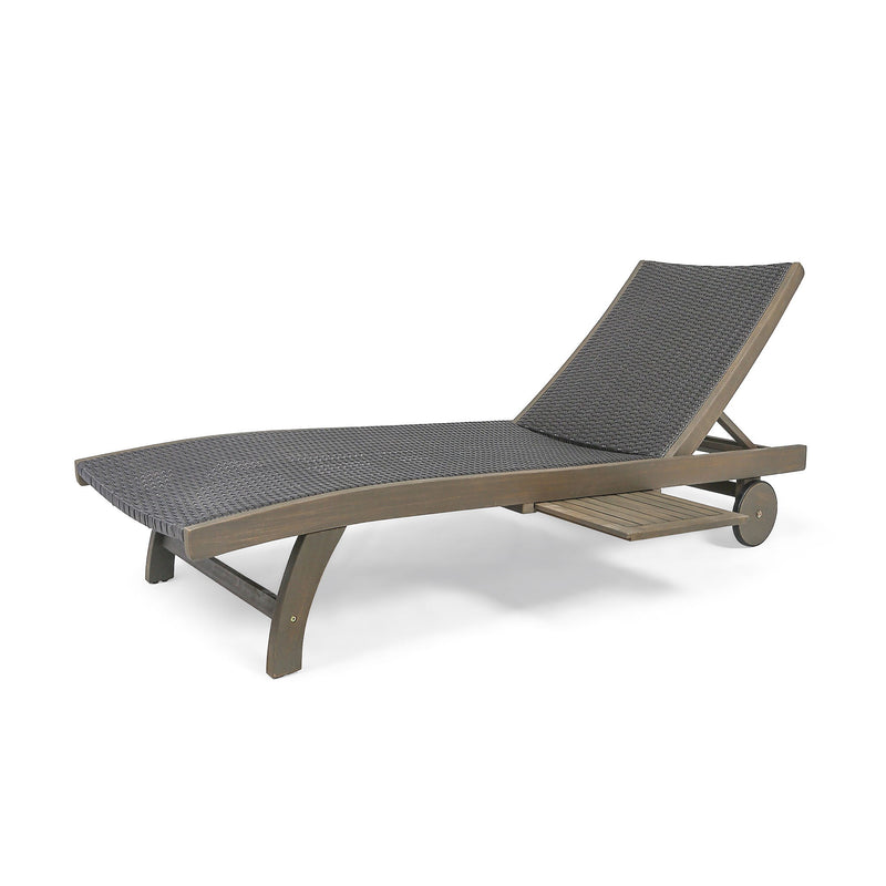 Outdoor Chaise Lounge With Pull Out Tray And Wicker Seat - Gray - R&R Furniture Gallery (Fountain Valley, CA)