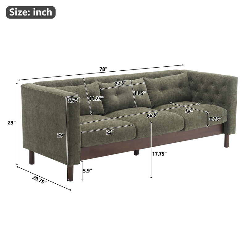 Noble House modern upholstered 3-seater sofa with tufted design, featuring plush cushions for a stylish living room.