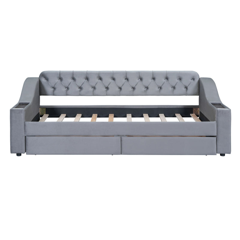 Upholstered Daybed With Storage Armrests And USB Port - R&R Furniture Gallery (Fountain Valley, CA)