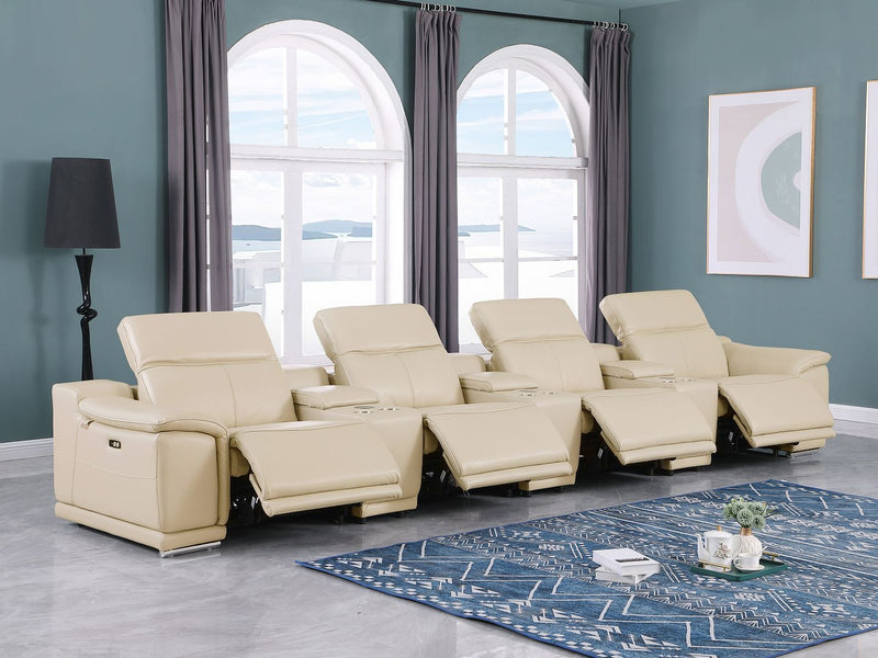 9762 - 7-Piece Italian Top Grain Leather Power Reclining Sofa With 4 Power Recliners - Beige