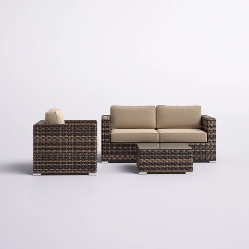 Modern Style Hdpe Wicker Seating Group With Cushions For 3 People In Brown Finish - R&R Furniture Gallery (Fountain Valley, CA)