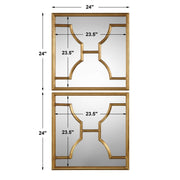 Set of two gold square wall mirrors by Uttermost, featuring sleek modern design for stylish interior decor.