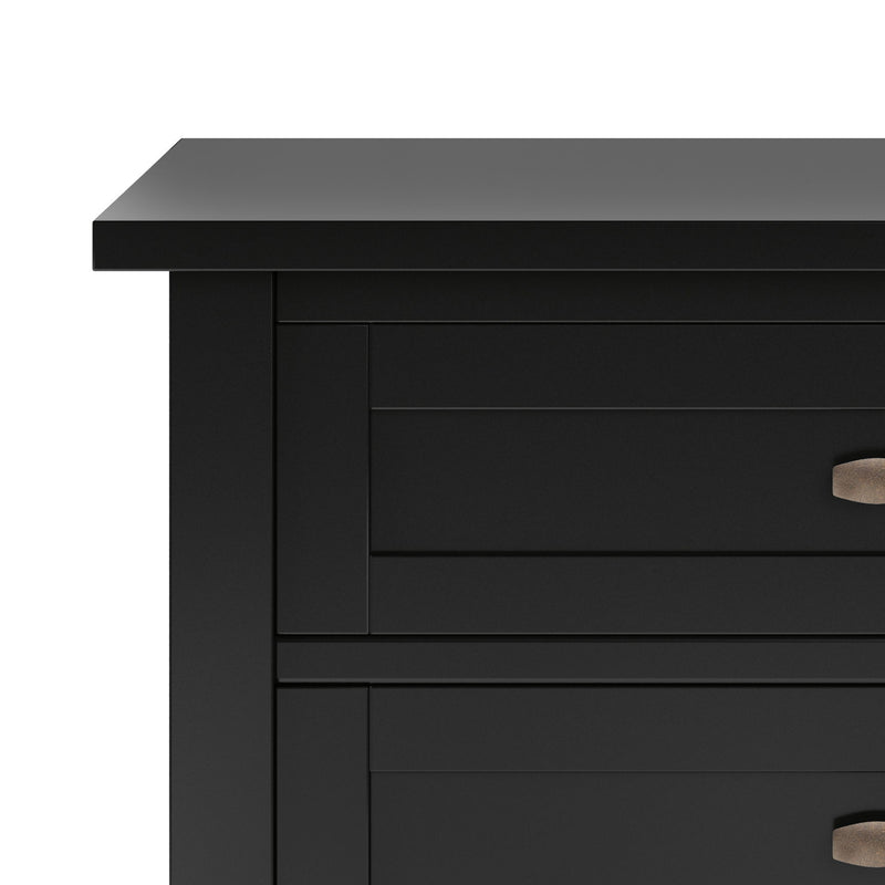 Handcrafted Warm Shaker bedside table by Simpli-Home, featuring a natural wood finish, compact design, and accent nightstand style.