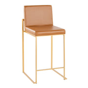 Set of two Lumi Source Fuji contemporary high back barstools with wooden legs and upholstered seats, ideal for modern kitchen or bar area.