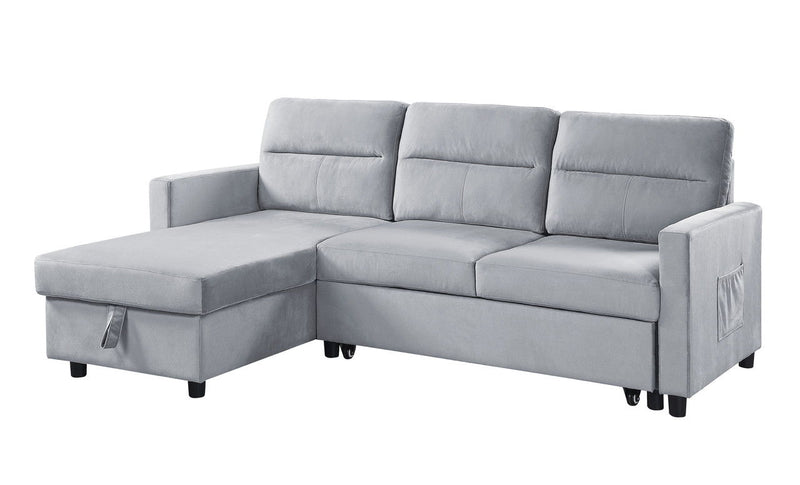 Ruby - Reversible Sleeper Sectional Sofa With Storage Chaise And Side Pocket - Light Gray - R&R Furniture Gallery (Fountain Valley, CA)