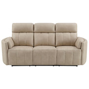Elison - Motion Sofa - Dark Beige Polish Microfiber - R&R Furniture Gallery (Fountain Valley, CA)