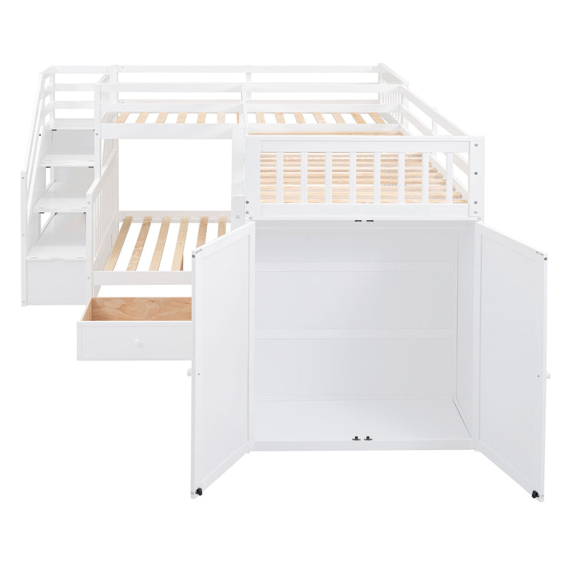 L Shaped Bunk Bed With 3 Drawers, Portable Desk And Wardrobe - R&R Furniture Gallery (Fountain Valley, CA)