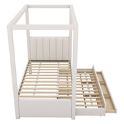 Upholstery Canopy Platform Bed With Trundle And Three Storage Drawers - R&R Furniture Gallery (Fountain Valley, CA)