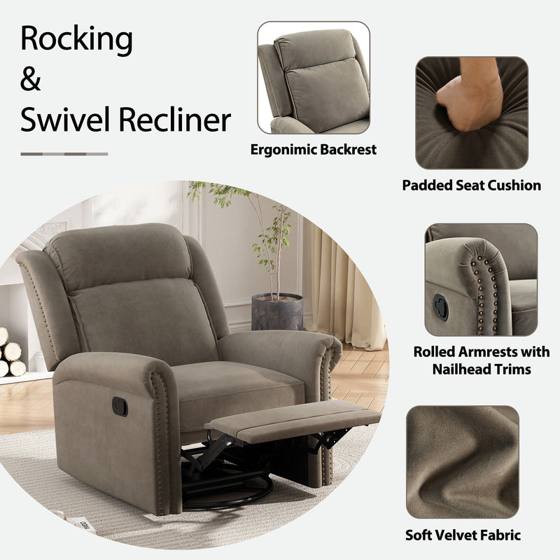 360 Degrees Swivel Recliner Manual Rocking Recliner Home With Adjustable Backrest - R&R Furniture Gallery (Fountain Valley, CA)