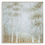 Hand painted light blue cotton woods canvas art by Uttermost featuring natural woodland scene on textured canvas.