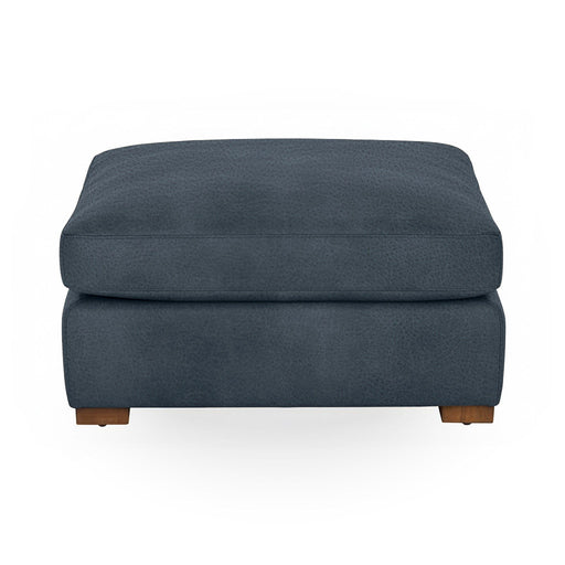 Classic Home Audrey upholstered ottoman with cushioned top and wooden legs, ideal as a versatile living room accent piece.