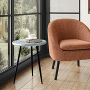 Gray Sherbourne side table by Simpli-Home with a modern wooden design, featuring a flat top and open shelf for storage.