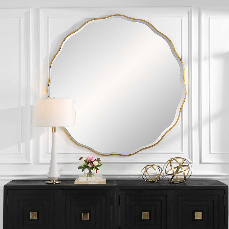 Uttermost Aneta round wall mirror with a sleek frame, perfect for modern home decor and interior design accents.