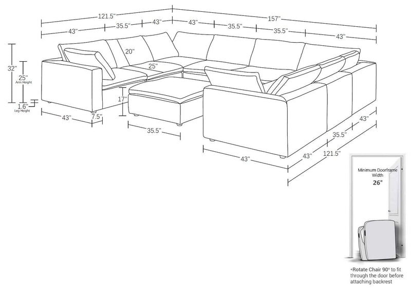 1100 - 9-Piece U-Shaped Sectional In Top-Grain Italian Leather