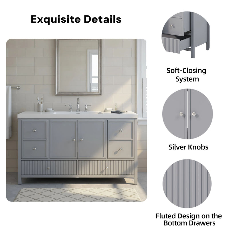 Bathroom Vanity With Separate Sink, Soft Close Doors And 4 Drawers